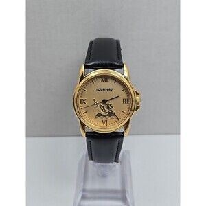 Tourneau Pegasus Limited Edition Gold Tone Black Leather Quartz Watch New Batter